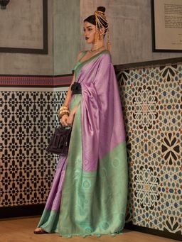 Sareemall - Women's Silk Blend Lavender Woven Design Handloom Saree with Unstitched Blouse