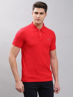 GANT - Men Red Solid Regular Fit Polo T-Shirt