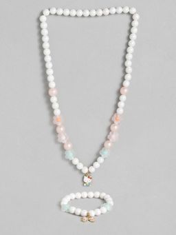 EL REGALO - Kids Girls Jewellery Necklace and Bracelet Combo White (Set of 2)