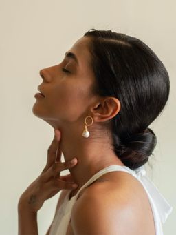 Dhwani Bansal - Classic & Minimal Lulu Drops In Gold Plated Texture Brass & Gold Dipped Baroque Pearls