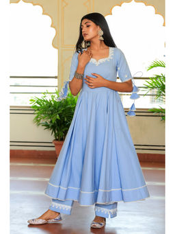 Indian Virasat - Ice Blue Ethnic Anarkali (Set of 2)