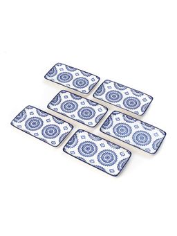 EZ Life - Glazed Blue Banjara Rectangle Plates Set Of 6 (7 Inch) Ceramic Dessert Plates Dinnerware