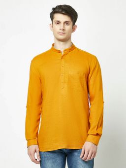 CRIMSOUNE CLUB - Men Mustard Shirt Style Short Kurta
