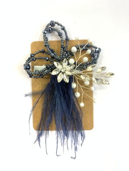 BEAUTY SPOT JEWELLERY - Women Navy Blue Crystal Feather Hair Clip