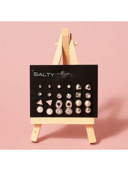 Salty - Women All Things Silver Diamond Triangle Heart Inlaid Stud Earrings (Pack of 12)