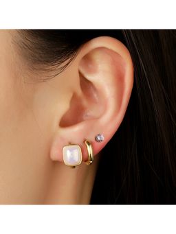 Salty - Women Keshi Pearl Stone Stud-Hoop Earrings (Pack of 3)