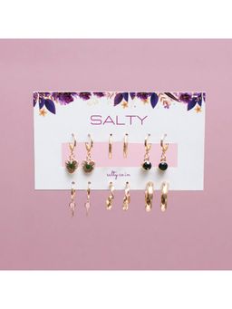 Salty - Women Multi-Color Chic Emerald Drop-Hoop Earrings (Pack of 6)