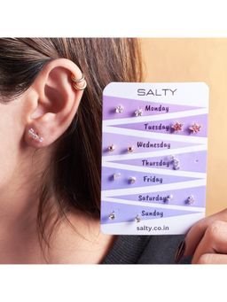 Salty - Women Multi-Color Starry Weekly Earrings (Pack of 7)