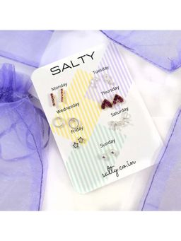 Salty - Women Glam Stone Weekly Stud Earrings (Pack of 7)