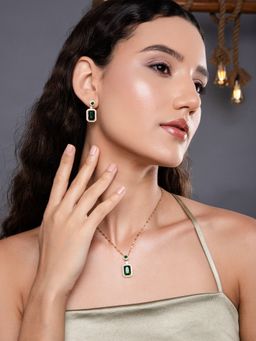 Salty - Women Green Emerald 18K Gold Plated Necklace Set