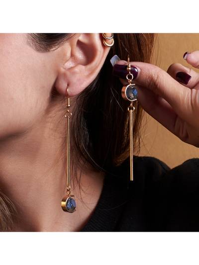 Women Asymmetric Blue Stone Drop Earrings