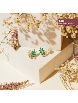 Salty - Women Emerald Green Glow Pearl Climber Stud Earrings