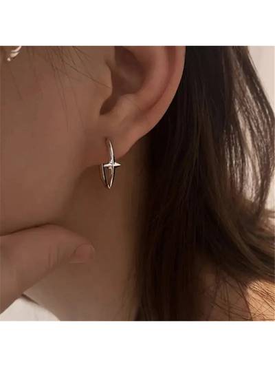Women Minimalist Kpop Silver Hoop Earrings
