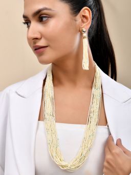 Silvermerc Designs - Women Off White Pearl Multi-Strand Beaded Necklace Set