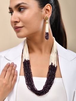 Silvermerc Designs - Women Purple-Off White Pearl Beads Necklace Set