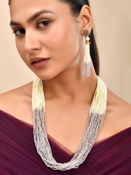 Silvermerc Designs - Women Grey-Off White Pearl Beads Necklace Set