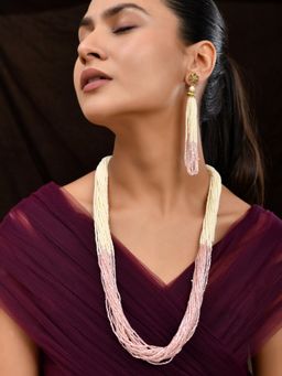 Silvermerc Designs - Women Light Pink-Off White Pearl Beads Necklace Set