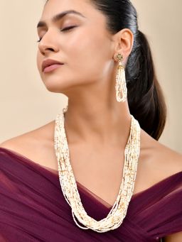 Silvermerc Designs - Women Off White Pearl Multi Layer Necklace Set