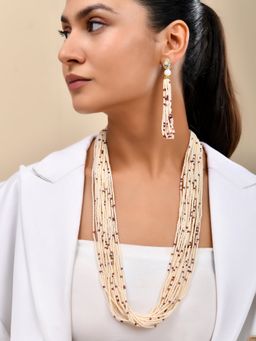 Silvermerc Designs - Women Maroon-Off White Pearl Multi Layer Necklace Set