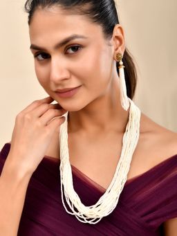 Silvermerc Designs - Women Off White Multi-Layer Pearl Beaded Necklace Set