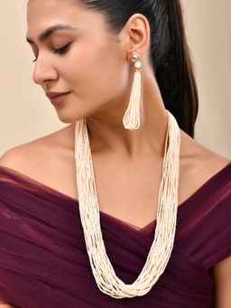 Silvermerc Designs - Women Handcrafted Pink-Off White Multi Strand Pearl Necklace Set