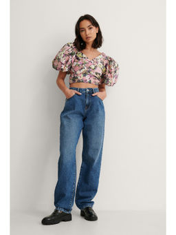 NA-KD - Puff Sleeve Elastic Top-Flower Print