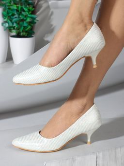 Carlton London - White Striped Women Kitten Pumps