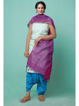 Unnati Silks - Unstitched Cream Pure Rajasthani Cotton Salwar Kameez (Set of 3)