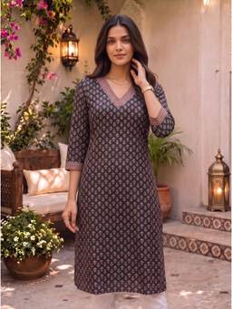 Rangita - Women Navy Blue Rayon Embroidered Straight Kurta