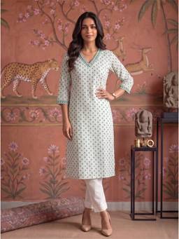 Rangita - Women White Rayon Embroidered Straight Kurta