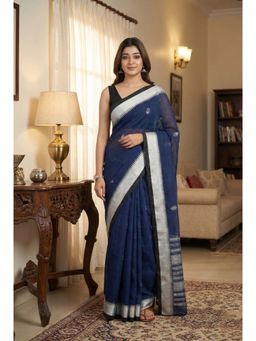 Anjaneya Sarees - Blue Designer Cotton Silk Kanjivaram Solid Saree With Unstitched Blouse