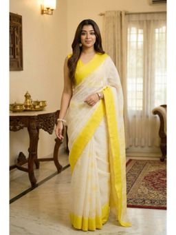 Anjaneya Sarees - White Designer Cotton Silk Kanjivaram Solid Saree With Unstitched Blouse