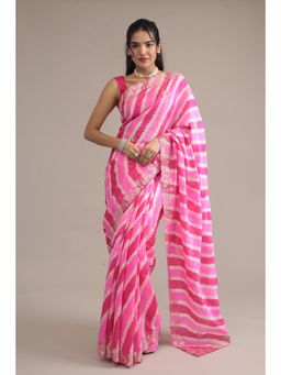 Zari Jaipur - Tassar Silk Lehriya Woven Work Pink Saree With Unstitched Blouse