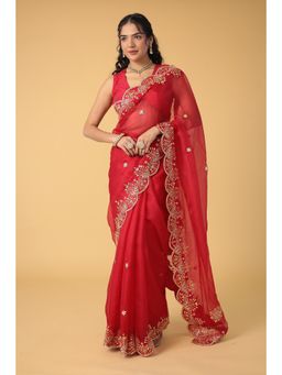 Zari Jaipur - Kota Silk Embellished Saree With Unstitched Blouse