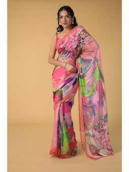 Zari Jaipur - Chiffon Printed Saree With Unstitched Blouse