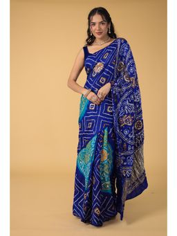Zari Jaipur - Gaji Silk Embellished Blue Saree With Unstitched Blouse