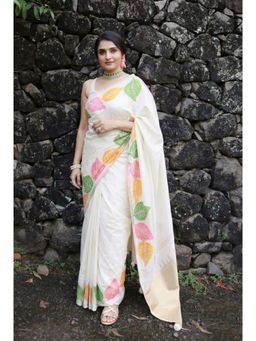 Anjaneya Sarees - White Designer Banarasi Silk Kanjivaram Solid Saree With Unstitched Blouse
