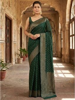 Anjaneya Sarees - Green Designer Banarasi Silk Kanjivaram Solid Saree With Unstitched Blouse