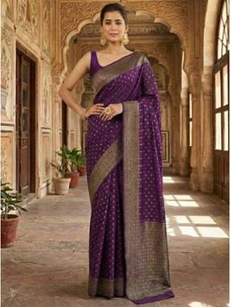 Anjaneya Sarees - Purple Designer Banarasi Silk Kanjivaram Solid Saree With Unstitched Blouse
