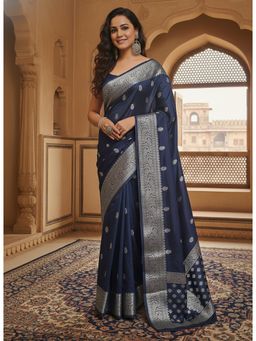 Anjaneya Sarees - Blue Designer Banarasi Silk Kanjivaram Solid Saree With Unstitched Blouse