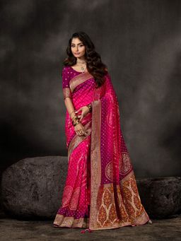 MEENA BAZAAR - Woven Pink Art Silk Saree Without Blouse