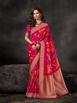 MEENA BAZAAR - Woven Pink Art Silk Saree Without Blouse