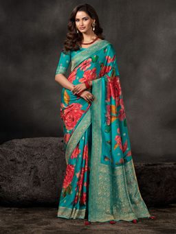 MEENA BAZAAR - Woven Blue Art Silk Saree Without Blouse