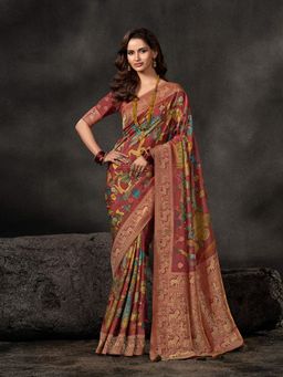MEENA BAZAAR - Woven Brown Art Silk Saree Without Blouse