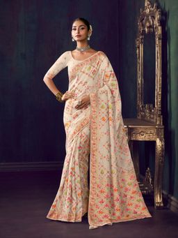 MEENA BAZAAR - Woven Cream Art Silk Saree Without Blouse