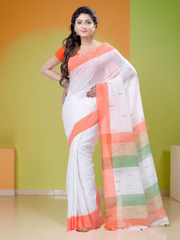 DESH BIDESH - Women's Cotton Soft Mashal Tiranga Saree With Unstitched Blouse