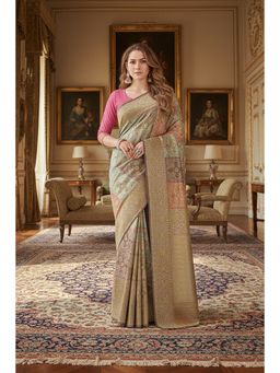 Anjaneya Sarees - Brown Designer Banarasi Silk Kanjivaram Solid Saree With Unstitched Blouse