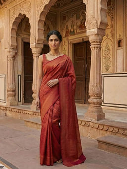 Anjaneya Sarees - Maroon Designer Banarasi Silk Kanjivaram Solid Saree With Unstitched Blouse