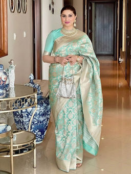 Anjaneya Sarees - Green Designer Banarasi Silk Kanjivaram Solid Saree With Unstitched Blouse