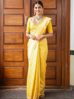 Anjaneya Sarees - Yellow Designer Banarasi Silk Kanjivaram Solid Saree With Unstitched Blouse